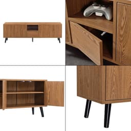TV Meubel Lowboard Houtkleurig 140 cm Breed met Open Vakken en Opbergruimte — thumbnail 3