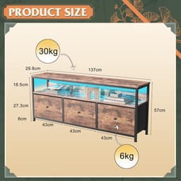 TV-kast 137 cm industrieel meubilair met 3 laden stalen frame houten tv-bank stof opbergkast voor woonkamer en slaapkamer — thumbnail 5