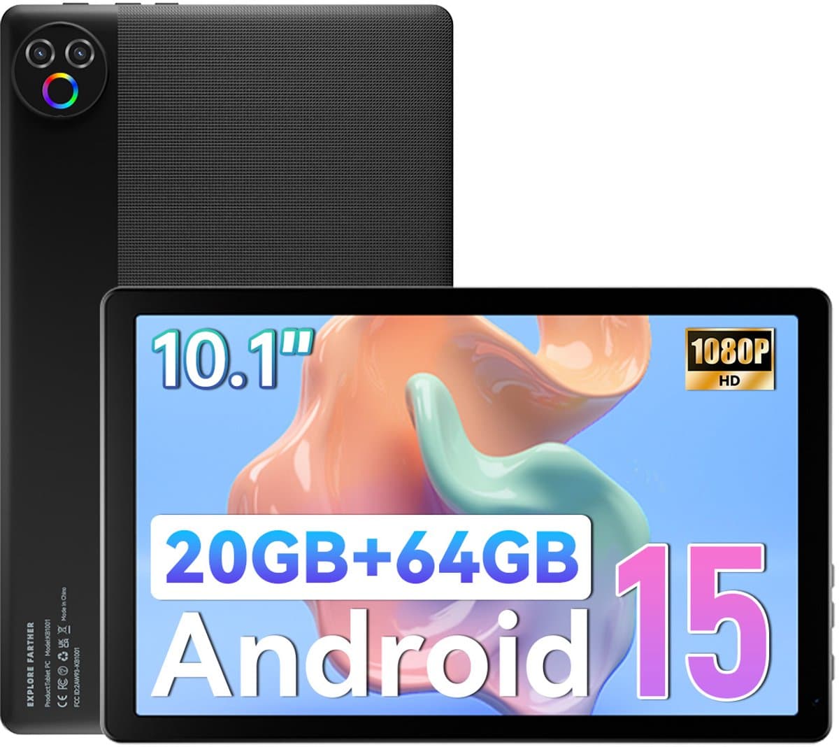 Hotlight MB1001 - Android 15 Tablet - 10.1 inch - 20(3+17)GB RAM/64GB ROM– 5000mAh - Zwart — afbeelding 1