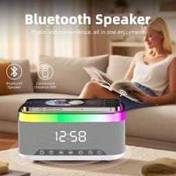 Namajunas - 5-in-1 Wireless LED Speaker - Draadloos - Bluetooth Speaker - 6 Ambient-lampen - Digitale klok, LED-display - Draadloze Muziek Box - Draadloze Oplader - Wireless charger - GSM Lader - voor iPhone/Android/iPad/Samsung - Cadeau — thumbnail 5