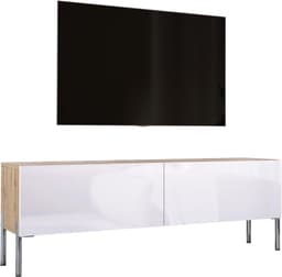 Modern TV-meubel - Dressoir Media Console - Woonkamer Entertainment - Laag Ontwerp - 140x52x32 cm - Eiken Wit Chroom — thumbnail 1