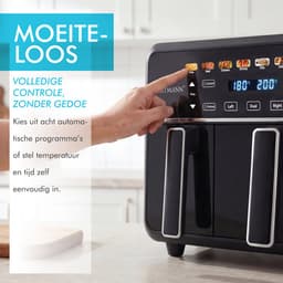 Dubbele Airfryer XXL 11L - PFAS-vrije Heteluchtfriteuse - Infrarood - Dual Zone - 2 x 5.5L - 40–200°C - 8 Kookprogramma's - 2850W - WM-2511 AF - Zwart — thumbnail 7
