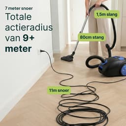 Stofzuiger met herbruikbare Zak – Snoerlengte 7 meter – Lichtgewicht – Zwart – Vivid Green — thumbnail 4