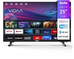 TuTu VIDAA Smart TV - LED Full HD - 25 inch/64 cm - Frameless Design - Tripple Tuner DVB-T/T2/S/S2/C - HDMI x3, USB x2, CI+ - Streaming apps - Hotel Mode - TUV25FQ1B