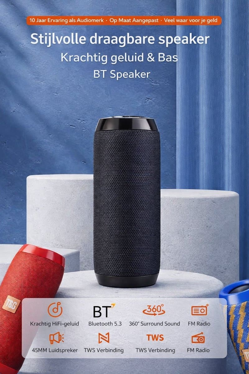 Premium Draadloze Bluetooth Speaker V5.3 Wireless Speaker-Draadloze Luidspreker Stereo Sound Draadloze Luidspreker – Waterdicht IPX7 – 10-15 Uur Batterij – Mini Outdoor Speaker – FM Radio – AUX & TF/SD – 5-10W Krachtig– (zwart)Draagbare Speaker — afbeelding 1