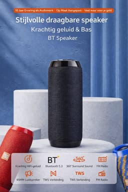 Premium Draadloze Bluetooth Speaker V5.3 Wireless Speaker-Draadloze Luidspreker Stereo Sound Draadloze Luidspreker – Waterdicht IPX7 – 10-15 Uur Batterij – Mini Outdoor Speaker – FM Radio – AUX & TF/SD – 5-10W Krachtig– (zwart)Draagbare Speaker — thumbnail 1