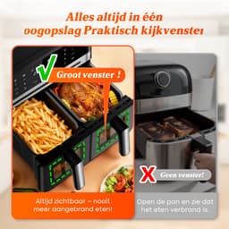 Dubbele Airfryer XXL 10L (2×5L) – 8 Automatische Programma’s – Grote Capaciteit voor 6 Personen – 2500W Krachtig Vermogen – Dual-Zone 2 Manden met SYNC Technologie – Gezond Frituren Zonder Olie – Met Kijkvenster – Zwart — thumbnail 10