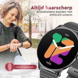 Golden Sound AMOLED Smartwatch Dames - Horloge dames - Stappenteller - Slaapmonitor - Saturatiemeter - 42mm - 4 bandjes - Zwart — thumbnail 9
