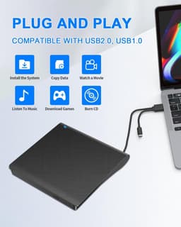 Extern CD- DVD-Station, External CD-R/RW Drive Brander USB 3.0 en Type-C, Draagbare Externe DVD Rom Speler Geschikt Geschikt voor Laptop/PC/Mac OS/ASUS/Samsung/Windows 11/10/98/8/7/Vista/XP/2003/Linux/iOS Zwart — thumbnail 3