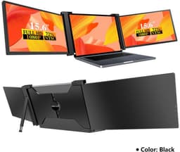 Virello® Portable Monitor Pro 2025 - 2x Full‑HD IPS 15,6″ scherm - Voor Laptops van 15.6" t/m 18.1" - Laptopscherm uitbreider - USB-C/USB-A & HDMI - Inclusief Hoes & Kabels - Zwart - 2 jaar garantie — thumbnail 1