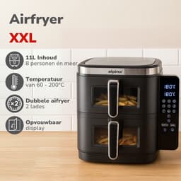 alpina Dubbele Airfryer XXL - 2 x 5.5L Manden - Heteluchtfriteuse 11 Liter - 12 Programma's - 2800 W - Zwart — thumbnail 7