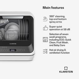 Klarstein Vaatwasser Amazonia Mini - Compact Aanrechtblad, 7 Programma's, 5L Tank of Directe Aansluiting, Energie-efficiëntieklasse D, Stil 58dB, Digitaal Display, Draagbaar Tafelblad voor Kleine Keukens, Zwart - Dishwasher — thumbnail 11
