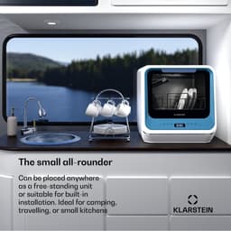 Klarstein Vaatwasser Amazonia Mini - Compact Aanrechtblad, 7 Programma's, 5L Tank of Directe Aansluiting, Energie-efficiëntieklasse D, Stil 58dB, Digitaal Display, Draagbaar Tafelblad voor Kleine Keukens, Blauw - Mini-Vaatwasser - voor Keuken — thumbnail 14