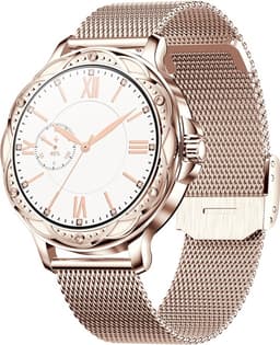 Belesy® Cheer - Smartwatch Dames – Stappenteller – Calorieën –Hartslag – Sporten –Je eigen foto als wijzerplaat - Full Touch – Goud - Milanees — thumbnail 1