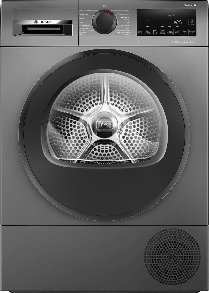 Bosch WQG235DRNL Serie 6 - Wasdroger - Warmtepompdroger - Blijvend energiezuinig met Self Cleaning Condensor - Auto Dry: droogt automatisch tot de gewenste droogtegraad - Cast iron grey - Trommelverlichting — afbeelding 1