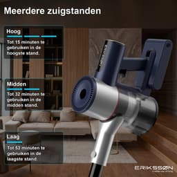 Erikssøn Steelstofzuiger Air Pro Max 9700 - 2 Accu's - Stofzuiger Draadloos - Zonder Zak Op Accu - Grijs/Blauw — thumbnail 5