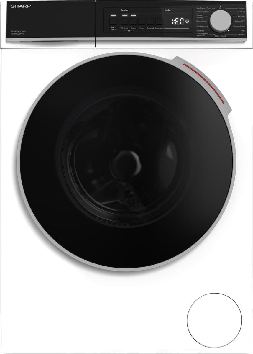 Sharp ESNFB814CWDABX - wasmachine - energie label A-20% - 8KG - 1400 toeren - STEAMWASH - wit — afbeelding 1
