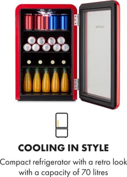 Klarstein PopLife Drankenkoeler - Minibar, Retro Koelkast, 0-10°C, slechts 39 dB, 70 L, milieuvriendelijk, dubbelwandige deur, retro design, rood — thumbnail 7