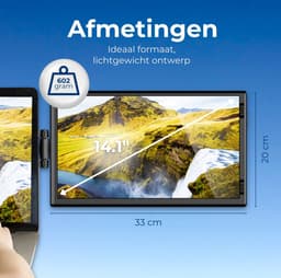 Laptop scherm uitbreider Slim 14.1" - Full HD Portable monitor - USB-C & HDMI - Extra scherm laptop - Plug & Play — thumbnail 5