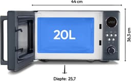 MEDION Retro magnetron (20 liter, ca. 800 watt, 5 magnetronstanden, digitaal display, ontdooifunctie, compact) grijs — thumbnail 6