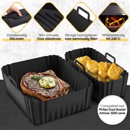 Bewern 2 Stuks Siliconen Bakvormen - 6L en 3L - Geschikt voor Philips Airfryer Dual Basket 3000 Series - Accessoires voor Dubbele Airfryer - Siliconen Bakje — thumbnail 3