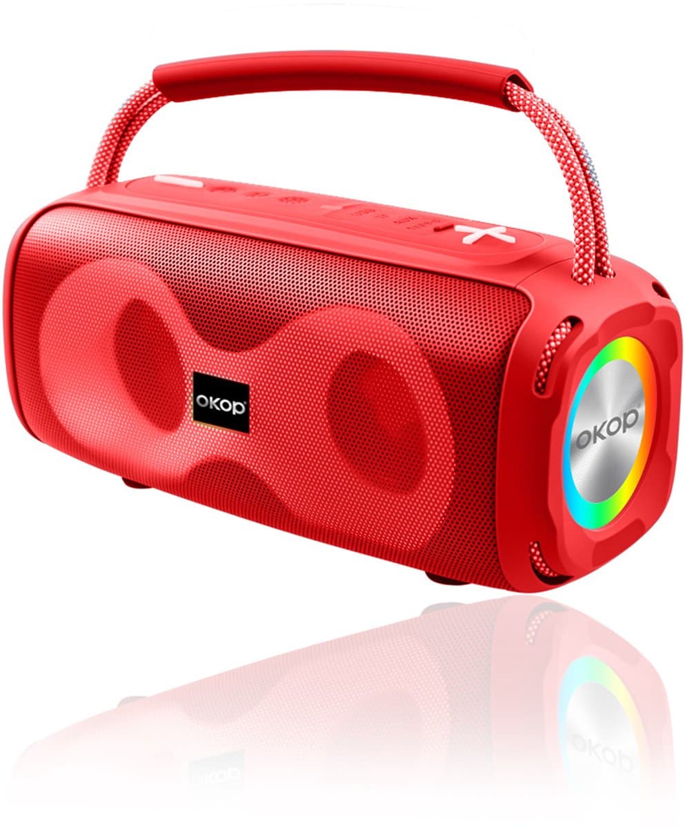 OKOP Bluetooth speaker - Draadloze muziek box - Draagbaar - Verlichting - 2x5W - Verschillende kleuren - RGB LED - Rood — afbeelding 1