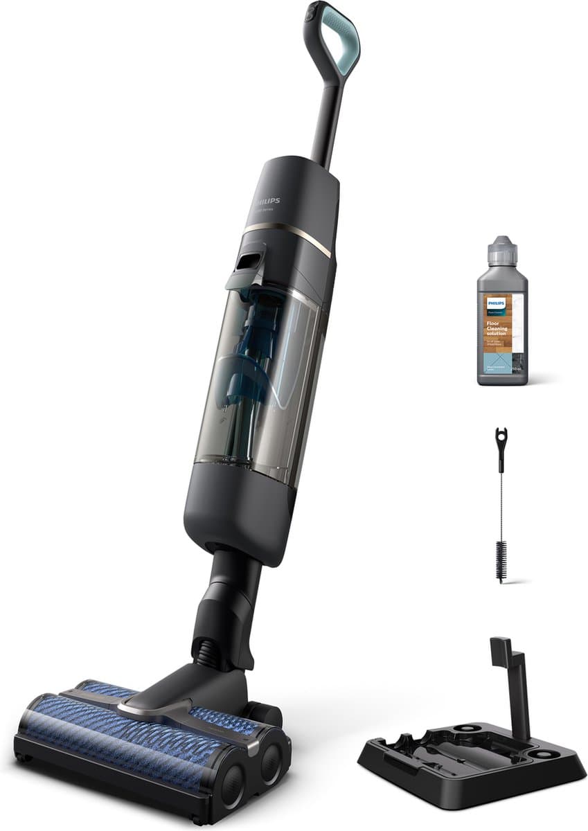 Philips Steelstofzuiger met Dweilfunctie XW7110/01 - Stofzuigen en Dweilen - Draadloos - Zonder Zak - Alle Vloertypen – LCD Scherm – Zelfreinigend - Grijs — afbeelding 1