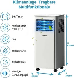 Shinco Mobiele Airco - Draagbare Airco - Portable Airco - Verrijdbare Airco - 7000 BTU - Koeling Ventileren Ontvochtigen tot 54m3 — thumbnail 7