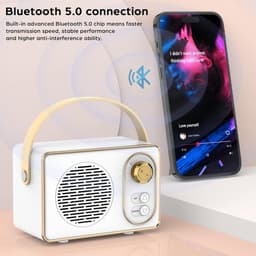 Oneay Retro Bluetooth-speaker – Vintage draagbare draadloze speaker met Bluetooth 5.0, ondersteuning voor TF-kaart, USB-stick en AUX-ingang – Paars — thumbnail 2