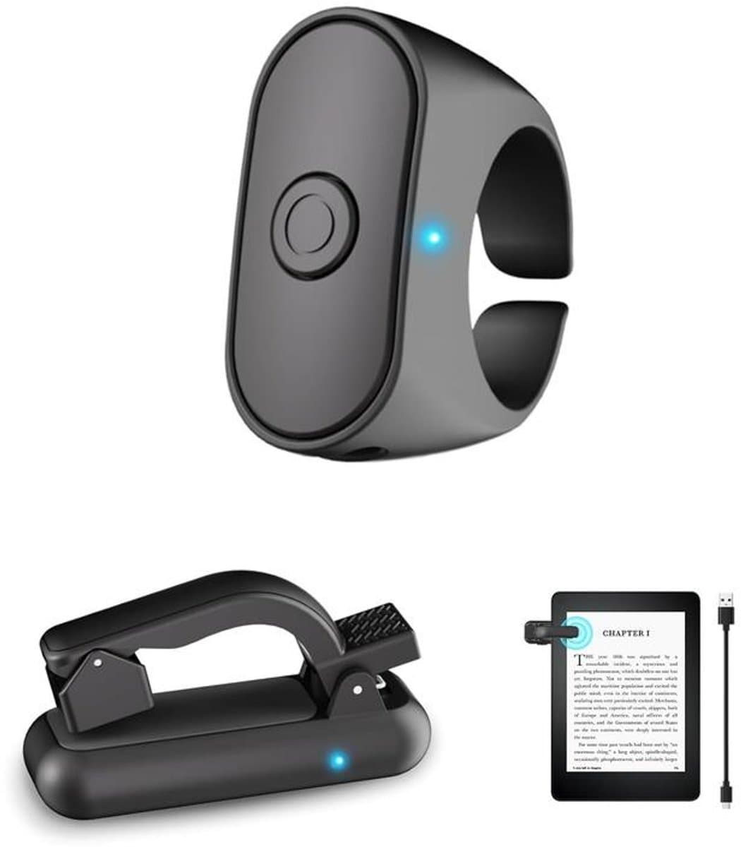 KZQ E-reader-pagina-omdraaier — Draadloze pagina-omdraaier — Afstandsbediening voor camera/camcorder — Compatibel met iPad, tablets en mobiele telefoons — Zwart — afbeelding 1