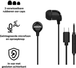Philips In-Ear koptelefoon TAE2146BK - Clear Sound - Bekabeld - Remote met microfoon - USB-C - Zwart — thumbnail 6