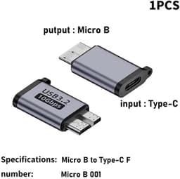 Adapter USB C naar Micro B (2 stuks); USB 3.0 kabel 10 Gbps voor USB C harde schijf; compatibel met Toshiba; HDD; Seagate; WD; Galaxy S5 Note 3; HDD enz. — thumbnail 2