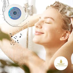 Waterdichte Bluetooth-doucheluidspreker - Draadloze draagbare audio - Ingebouwde bedieningsknoppen - Luidspreker - Sterke zuignap - Geschikt voor badkamer, zwembad, auto, strand, binnen- en buitengebruik - Wit — thumbnail 7