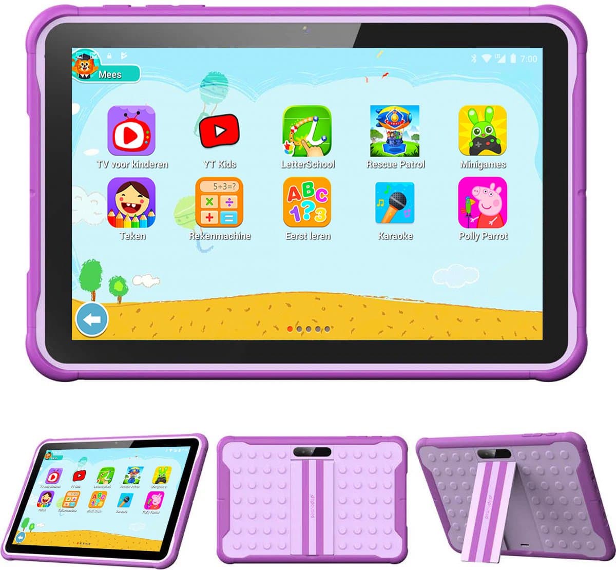 Spoused Kindertablet – 10.1 Inch – Kindertablet vanaf 3 jaar – 64GB – 4GB RAM– 6000 mAh Batterij - Incl. Beschermhoes & Ouder Control app – Paars — afbeelding 1