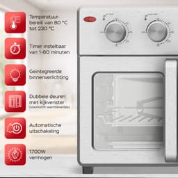TurboTronic AF32MFD Airfryer Oven XXL – Dubbele Deur – 32L Vrijstaande Mini Oven – Heteluchtoven – Zilver — thumbnail 3