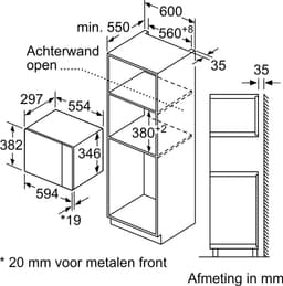 Bosch BFL523MB1F - Serie 4 - Inbouwmagnetron - 38x59 cm - 20 l - Zwart - Eenvoudig te reinigen met hydrolyse — thumbnail 9