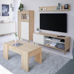 Wit TV-module met plank en eikenhout afwerking - TV-meubel voor woonkamer — thumbnail 4
