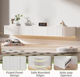 Zwevende TV-kast met RGB LED-lampen - 180 cm, wandgemonteerd, wit, modern ontwerp voor 55-65 inch televisies — thumbnail 6