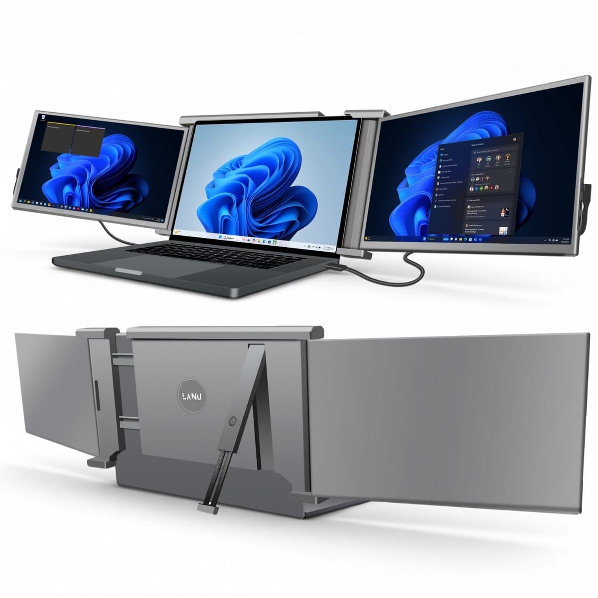 Triple Portable Monitor Expert 14" MultiCable - IPS Tri screen - Extra scherm laptop - Plug & Play - Incl. draagtas — afbeelding 1