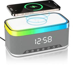 Namajunas - 5-in-1 Wireless LED Speaker - Draadloos - Bluetooth Speaker - 6 Ambient-lampen - Digitale klok, LED-display - Draadloze Muziek Box - Draadloze Oplader - Wireless charger - GSM Lader - voor iPhone/Android/iPad/Samsung - Cadeau — thumbnail 1