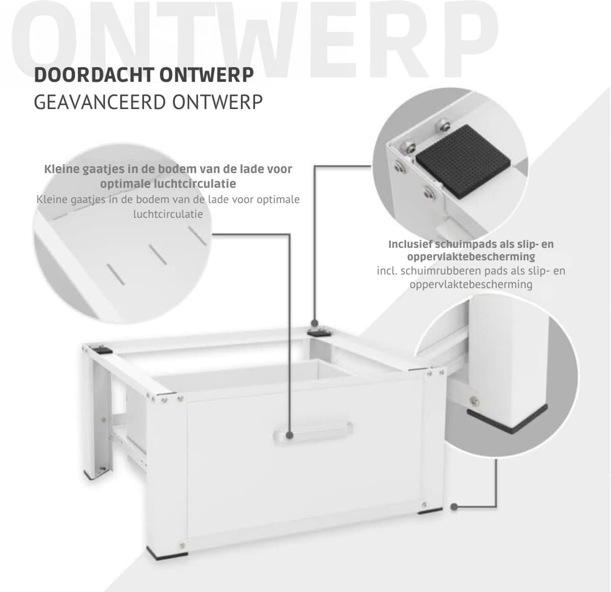 SAVI® Wasmachine Verhoger - Wasmachine Verhoger met Lade - Wasmachine Sokkel Met Laadcapaciteit tot 150 KG - Wit - 63cm x 54cm x 32cm — afbeelding 1