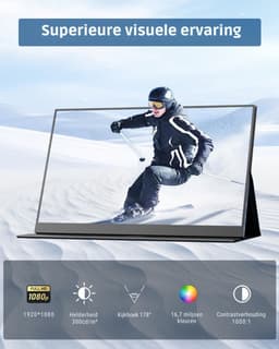 Quvo® Draagbare Monitor voor Laptop – Portable Monitor 15,6 Inch – Draagbaar Scherm 1080FHD – HDMI / USB C – Extra Scherm Laptop – Laptop Scherm Uitbreider – Energiezuinig – ps5 Monitor - Tweede Scherm Laptop - Zwart - 41cm x 26cm x 6cm — thumbnail 2
