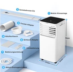 NETTLIFE Mobiele Airco 3-in-1 | 7000 BTU | Met Afvoerslang | Afstandsbediening LED Display Timer Wielen & Draaggreep | Voor Ruimtes Tot 25 m² — thumbnail 5