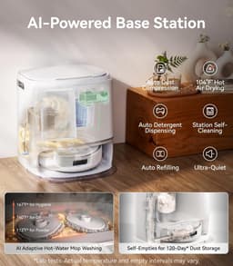 NARWAL Freo Z10 Robot Vacuum Cleaner and Mop with Anti-Burdock System, 15,000Pa, 75°C Cleaning, Drying, Automatic Lift, Self Emptying, Obstacle Avoidance, for Pet Hair — thumbnail 7
