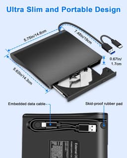 Extern CD- DVD-Station, External CD-R/RW Drive Brander USB 3.0 en Type-C, Draagbare Externe DVD Rom Speler Geschikt Geschikt voor Laptop/PC/Mac OS/ASUS/Samsung/Windows 11/10/98/8/7/Vista/XP/2003/Linux/iOS Zwart — thumbnail 6