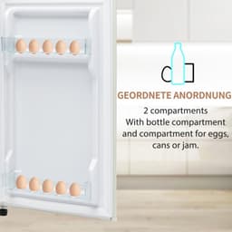 Retro koelkast. Koel-vriescombinatie, 105,5 cm hoog, 41 cm breed, twee deuren, met een totaal volume van 92 liter, vriesvolume van 28 liter. Deurvakken en glazen planken. 116 kWh/jaar, -27 °C ~13 °C, ledverlichting, wit — thumbnail 15