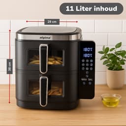alpina Dubbele Airfryer XXL - 2 x 5.5L Manden - Heteluchtfriteuse 11 Liter - 12 Programma's - 2800 W - Zwart — thumbnail 11