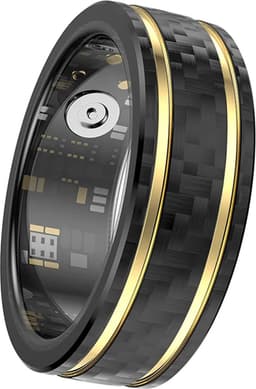 WizBay Premium Select® Aluminium Bi-Color Carbon Fiber Goud Smart Ring – Dames Heren – Oplaad Case - Hypoallergeen - Hartslag & Slaap Monitor - IP68 Waterdicht - O2 Meting - Gesture Functie - Multiple Sport Modi - Bi-Color Goud Zwart #08 — thumbnail 8