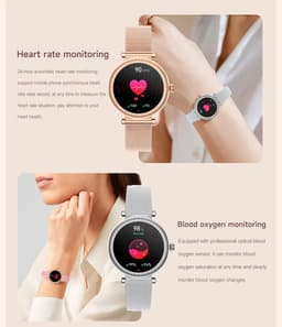 Knobbout Luxe Dames Smartwatch 1.27” met Kristallen – Bluetooth Bellen – HD Touchscreen – Hartslag, Bloeddruk & SpO₂ Monitoring – Vrouwelijke Gezondheidsfuncties – AI spraakassistent– IP68 Waterdicht – Rosé goud stalen horlogeband — thumbnail 18