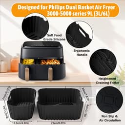 Airfryer Accessoires Set 28-delig – Geschikt voor Philips Airfryer Dual Basket 3000/5000 Serie & Tefal EY9018 – Inclusief Siliconen Bakvormen, Muffinvormen, Grillrek & Spiesen — thumbnail 7